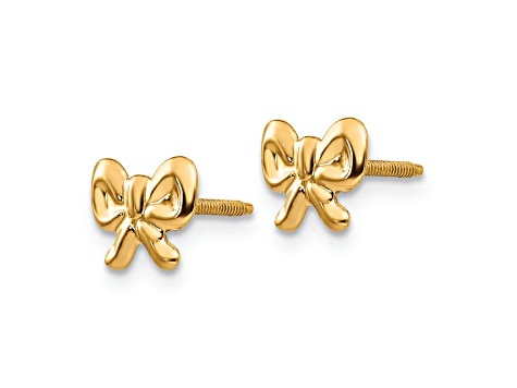 14K Yellow Gold Bows Screwback Earrings