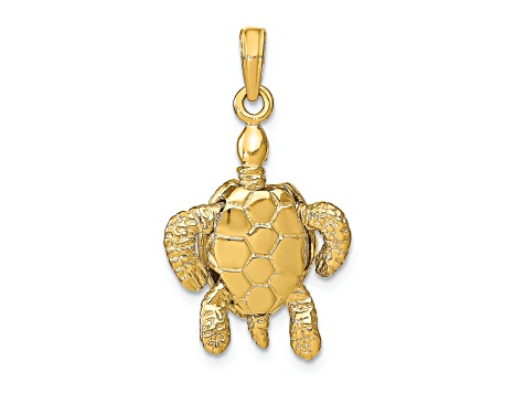 14k Yellow Gold Textured Sea Turtle with Moveable Head and Legs Pendant