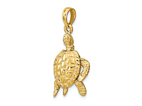 14k Yellow Gold Textured Sea Turtle with Moveable Head and Legs Pendant