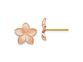 14K Yellow Gold and 14K Rose Gold 10.95mm Polished Textured Plumeria Stud Earrings