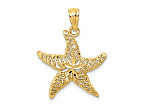 14k Yellow Gold Diamond-Cut Polished Filigree Starfish Pendant