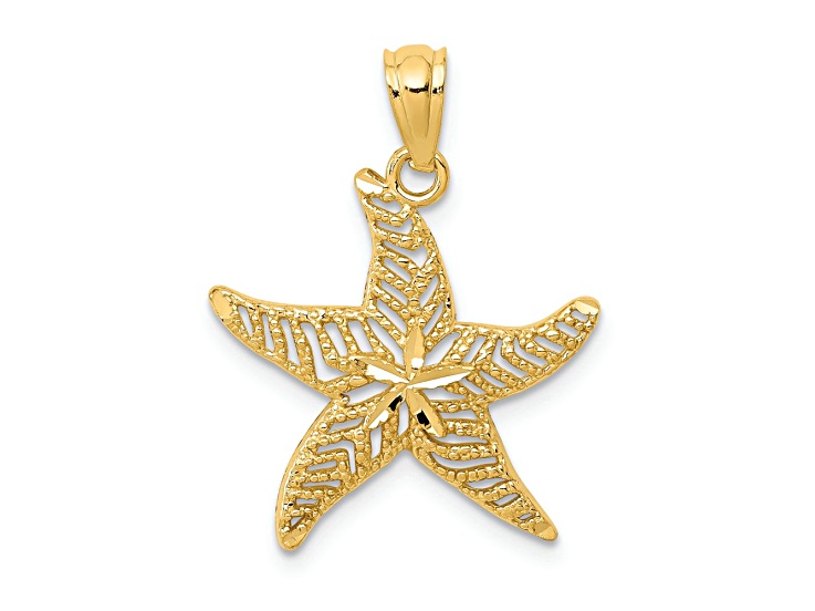 14k Yellow Gold Diamond-Cut Polished Filigree Starfish Pendant
