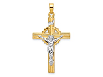 Picture of 14k Yellow Gold and 14k White Gold Textured INRI Crucifix Pendant