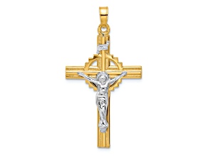 14k Yellow Gold and 14k White Gold Textured INRI Crucifix Pendant