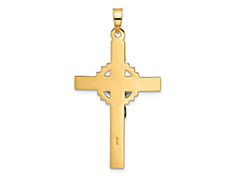 14k Yellow Gold and 14k White Gold Textured INRI Crucifix Pendant