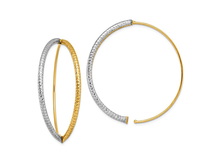 14k Yellow Gold and Rhodium Over 14k Yellow Gold Large Diamond-cut Dangle Threader Earrings