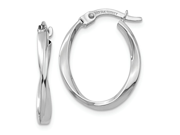 Rhodium Over 14k White Gold Polished 11/16" Oval Twist Hoop Earrings