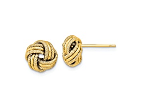 14k Yellow Gold Polished and Textured 9mm Triple Love Knot Stud Earrings