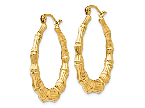 14k Yellow Gold 1 1/8" Polished Bamboo Hoop Earrings