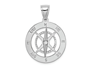 Rhodium Over 14k White Gold Nautical Compass with Moveable Needle Charm