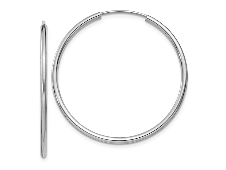 Rhodium Over 14k White Gold Polished 1 3/16" Endless Hoop Earrings