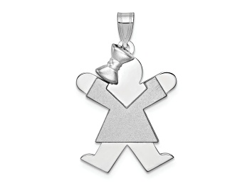 Picture of Rhodium Over 14k White Gold Satin Medium Girl with Bow on Left Charm