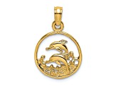 14k Yellow Gold Two Dolphins in Circle Pendant
