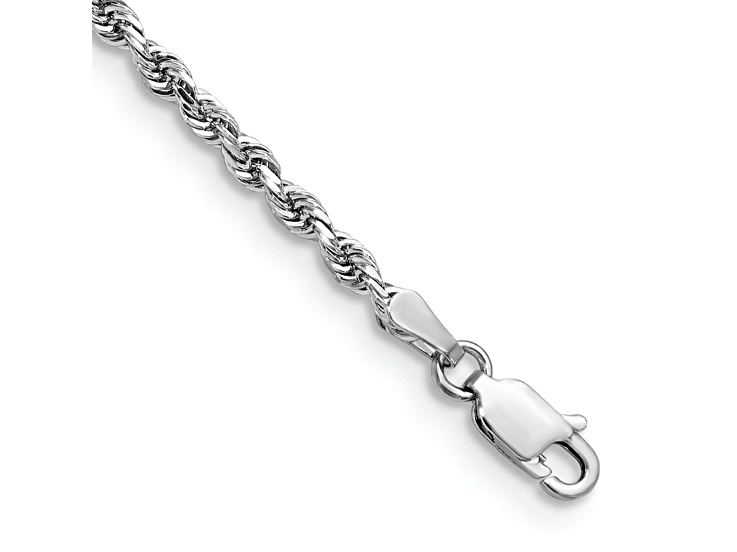 Rhodium Over 14k White Gold 2.75mm Diamond-Cut Quadruple Rope Link Bracelet