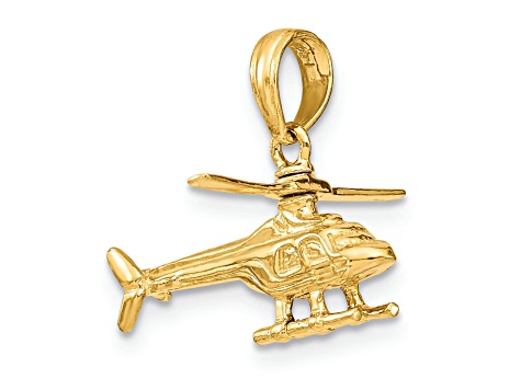 14k Yellow Gold Moveable Helicopter Pendant