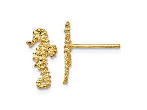 14k Yellow Gold Textured Mini Left and Right Seahorse Stud Earrings