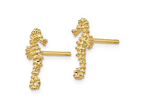 14k Yellow Gold Textured Mini Left and Right Seahorse Stud Earrings
