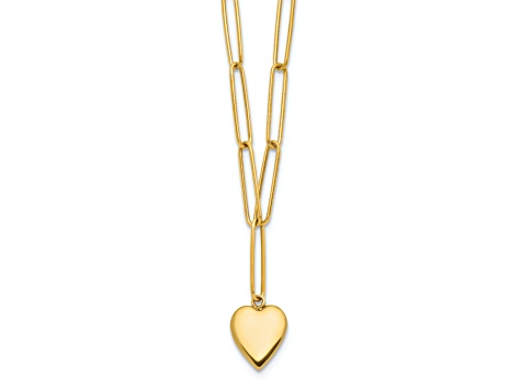 14K Yellow Gold Polished Heart Paperclip Link Necklace