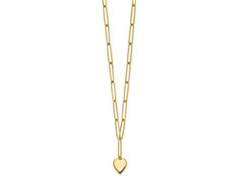 14K Yellow Gold Polished Heart Paperclip Link Necklace
