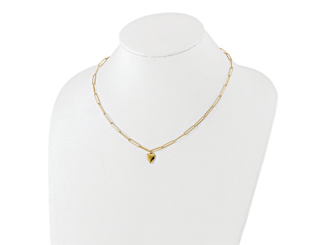 14K Yellow Gold Polished Heart Paperclip Link Necklace