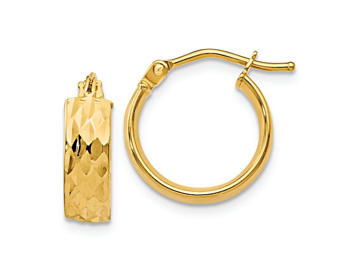 14k Yellow Gold 9/16 inch Polished and Diamond-Cut Hoop Earrings