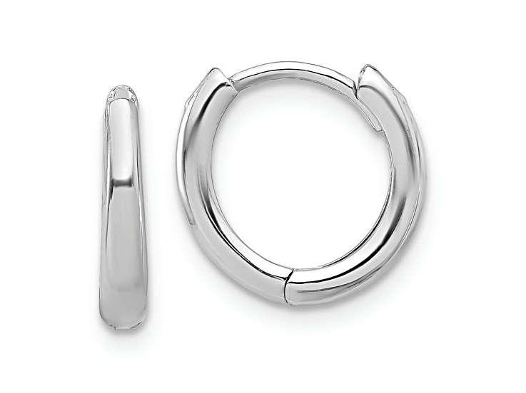 Rhodium Over 14k White Gold Polished 7/16" Hinged Hoop Earrings