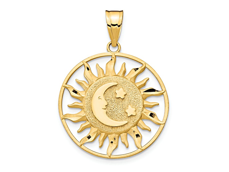 14k Yellow Gold Diamond-Cut and Satin Sun with Moon and Stars