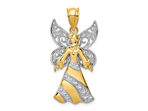 14K Two-tone Gold  Textured Angel Pendant