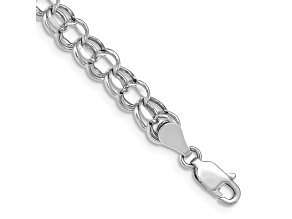 Rhodium Over 14k White Gold 5.5mm Diamond-Cut Double Link Charm Bracelet
