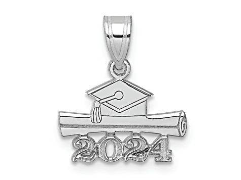 Rhodium Over 14K White Gold 2024 Graduation Cap and Diploma Charm