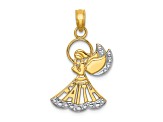14k Yellow Gold and Rhodium Over 14k Yellow Gold Polished Textured Angel with Faith Charm