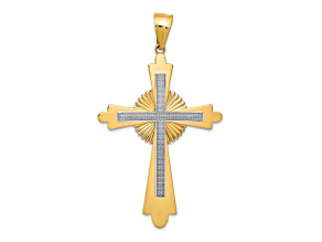 14k Yellow Gold and 14k White Gold Polished and Textured Cross Pendant