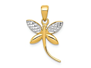 14K Two-tone Gold  Diamond-Cut and Polished Dragonfly Pendant
