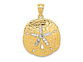 14k Yellow Gold and Rhodium Over 14k Yellow Gold Polished and Diamond-Cut Sand Dollar Pendant