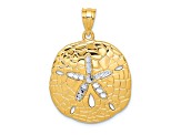 14k Yellow Gold and Rhodium Over 14k Yellow Gold Polished and Diamond-Cut Sand Dollar Pendant