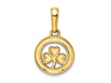 14K Yellow Gold with White Rhodium Diamond-Cut Clover in Circle Pendant