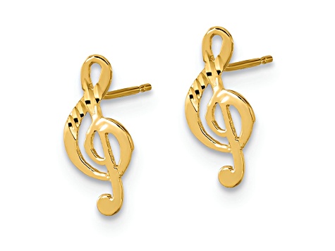 14K Yellow Gold Polished Musical Note Post Earrings