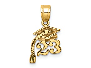 14K Yellow Gold Graduation Cap 23 with Dangling Tassle Charm