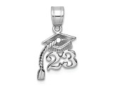 Rhodium Over 14k White Gold Graduation Cap 23 with Dangling Tassle Charm