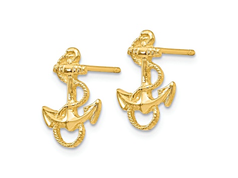 14k Yellow Gold Anchor with Rope Trim Stud Earrings