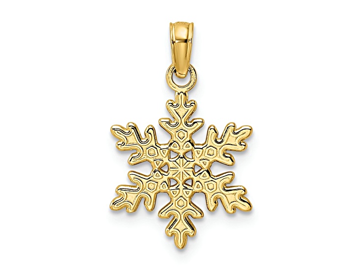 14k Yellow Gold Polished and Textured Snowflake Pendant