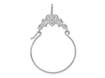 Picture of Rhodium Over 14K White Gold Polished Filigree Heart Charm Holder
