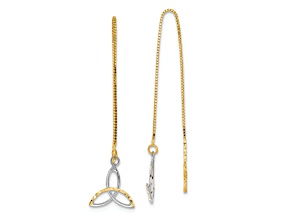 14k Yellow Gold and Rhodium Over 14k Yellow Gold Diamond-Cut Box Chain Celtic Knot Threader Earrings