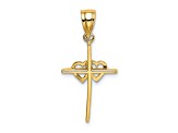 14K Yellow Gold Polished Double Hearts On Stick Cross Charm Pendant