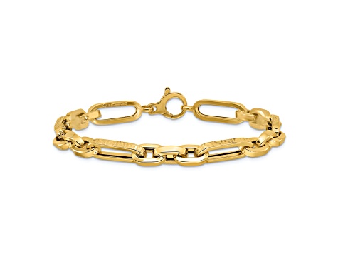 14K Yellow Gold Polished and Textured Design Fancy Link Bracelet