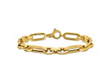 14K Yellow Gold Polished and Textured Design Fancy Link Bracelet