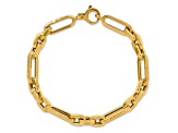 14K Yellow Gold Polished and Textured Design Fancy Link Bracelet