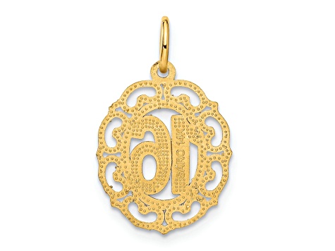 14k Yellow Gold Diamond-Cut and Brushed Number 16 in Oval Pendant