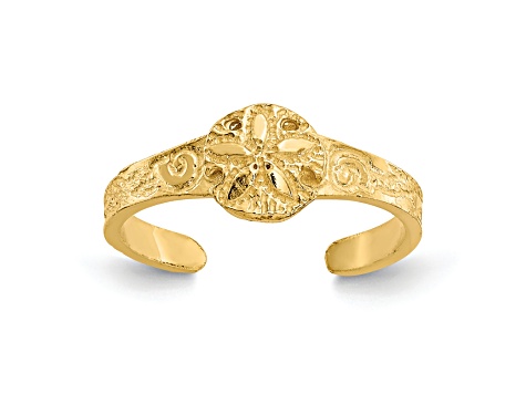 14K Yellow Gold Diamond Cut Sand Dollar Toe Ring
