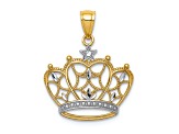 14K Yellow Gold with White Rhodium Diamond-Cut Filigree Crown Pendant